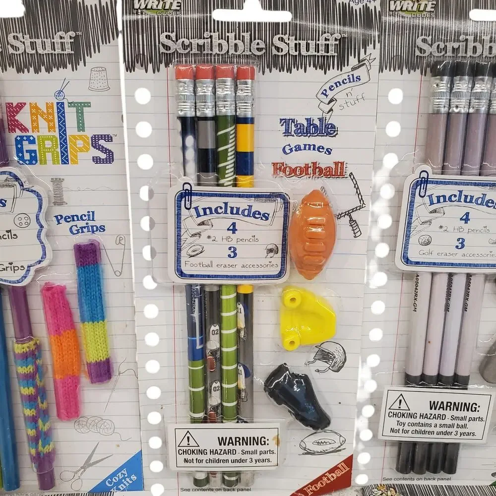 Scribble Stuff Pencils Vintage Knit Grips Football Golf Vintage School Pencils